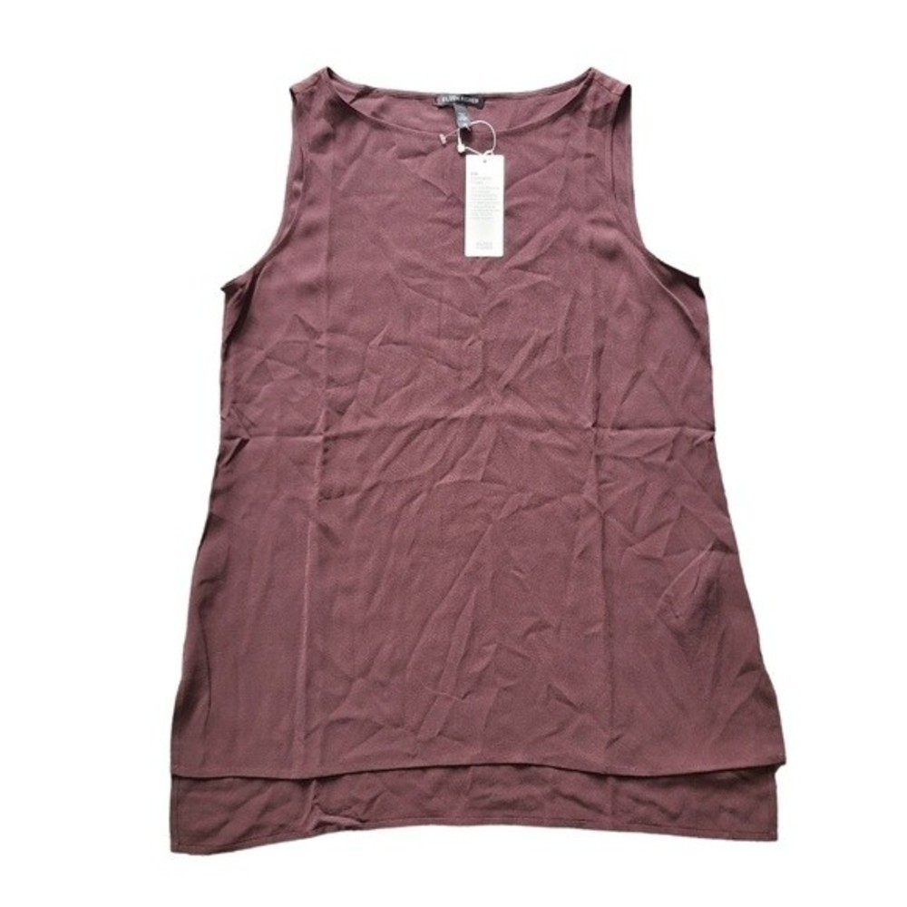 Eileen Fisher Size S Top System Silk Georgette Crepe Bateau Neck Shell Casis NWT